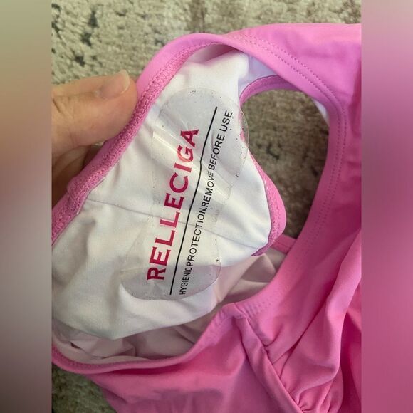 NWT RELLECIGA Swimsuit Neon Rose High Waisted Ruched Bikini Bottom Size S - Picture 6 of 12